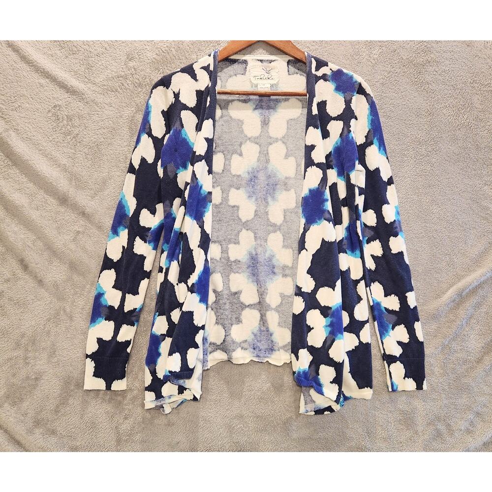 Tabitha Womens Blue White Cotton Kaleidolight Open Cardigan Size XS Oversized